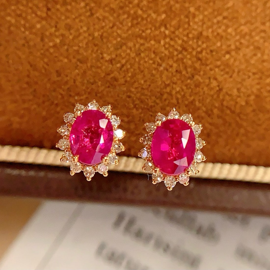 14k Gold 0.8 Ct Natural Ruby & Diamond Earrings - 2