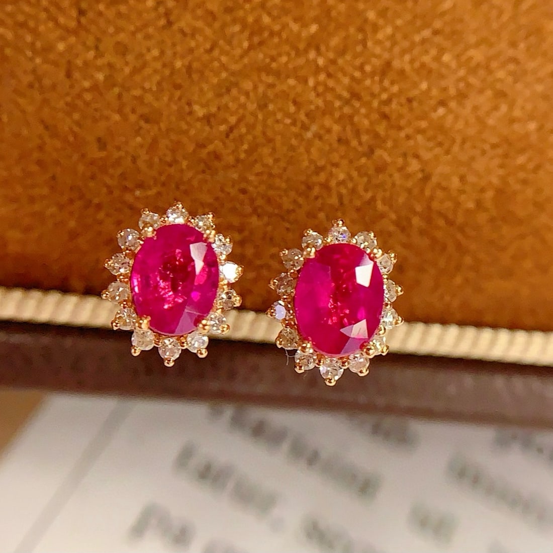14k Gold 0.8 Ct Natural Ruby & Diamond Earrings - 3