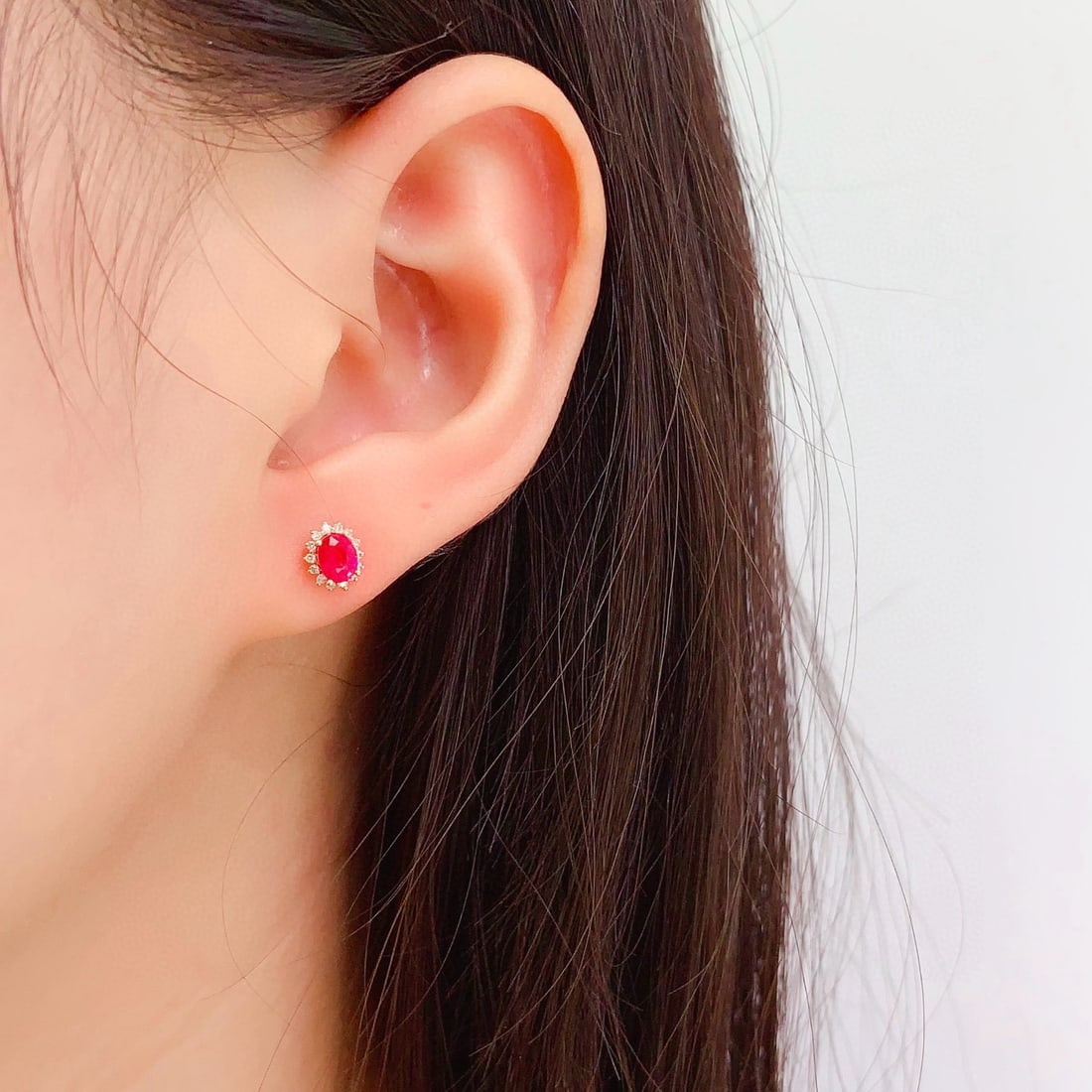 14k Gold 0.8 Ct Natural Ruby & Diamond Earrings - 4