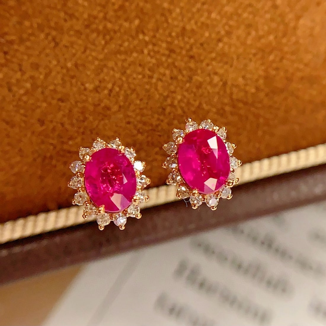 14k Gold 0.8 Ct Natural Ruby & Diamond Earrings - 5