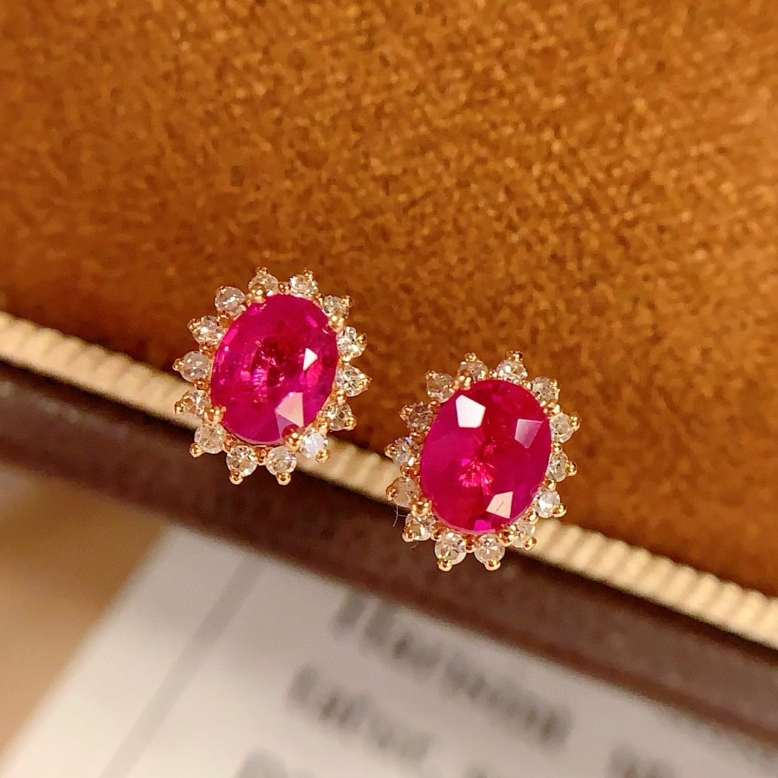 14k Gold 0.8 Ct Natural Ruby & Diamond Earrings - 6