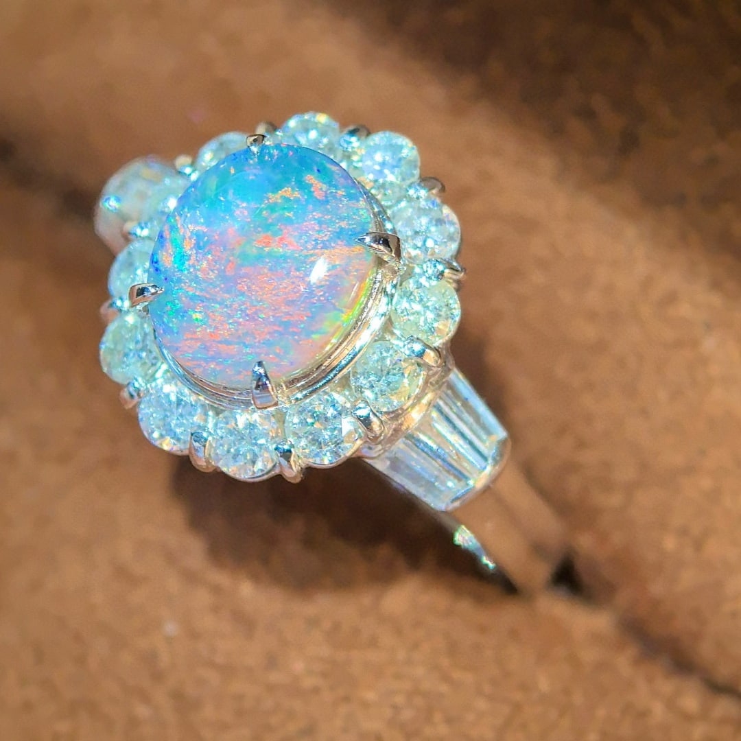 14k Gold 2.01 Ctw Natural Opal & Diamond Ring - 2