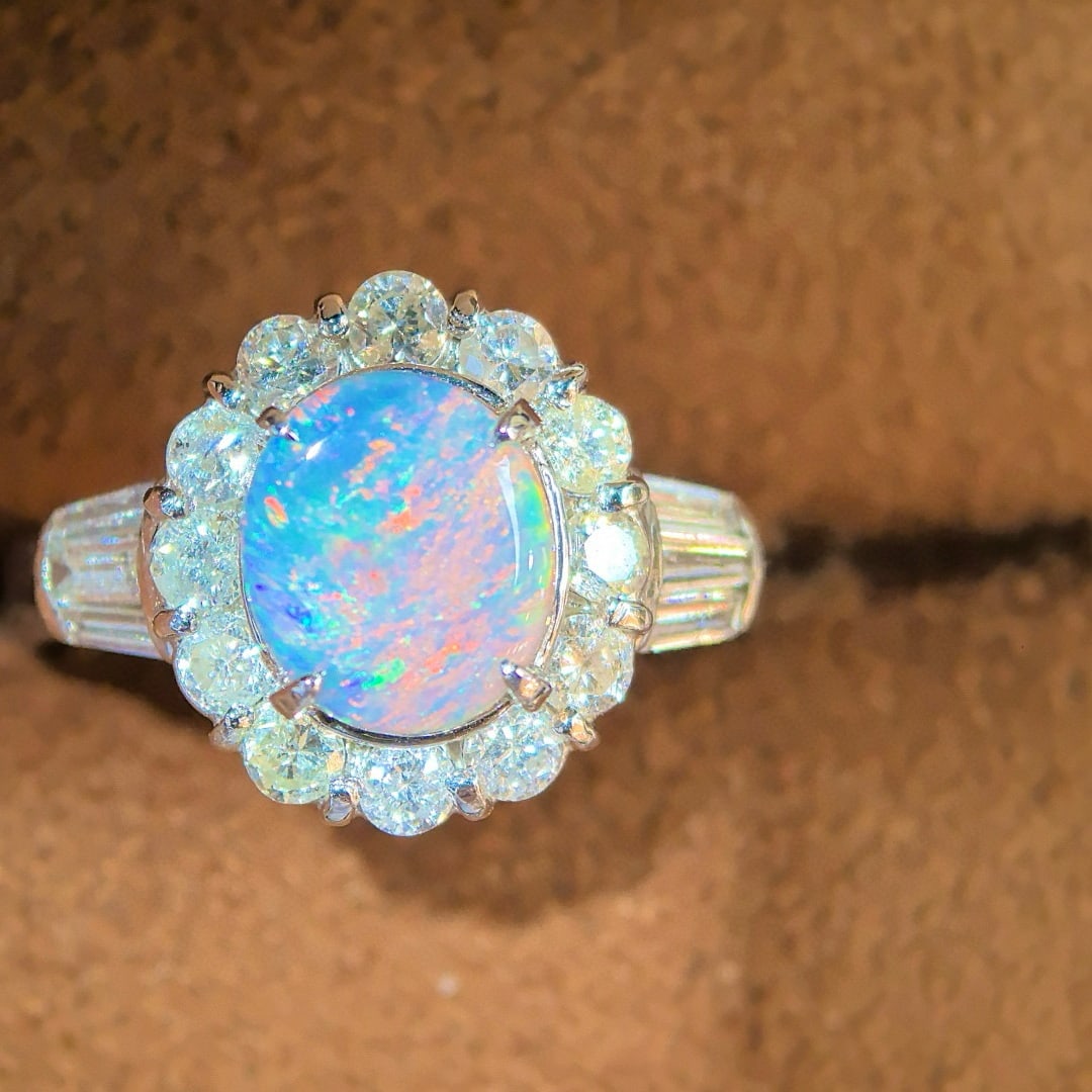 14k Gold 2.01 Ctw Natural Opal & Diamond Ring - 7
