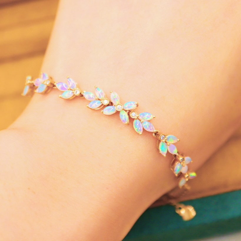 14k Gold 2.30 Ctw Natural Opal & Diamond Bracelet - 5
