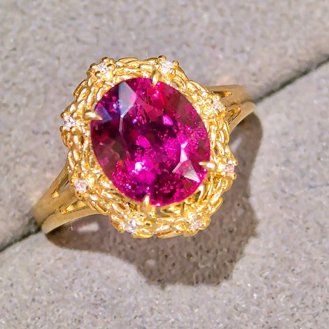 14k Gold 3.47 Ctw Natural Tourmaline & Diamond Ring - 4
