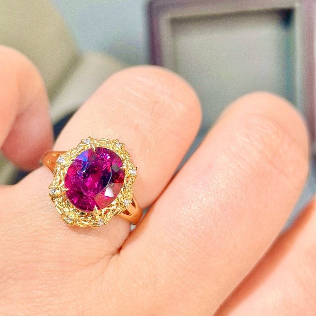 14k Gold 3.47 Ctw Natural Tourmaline & Diamond Ring - 5