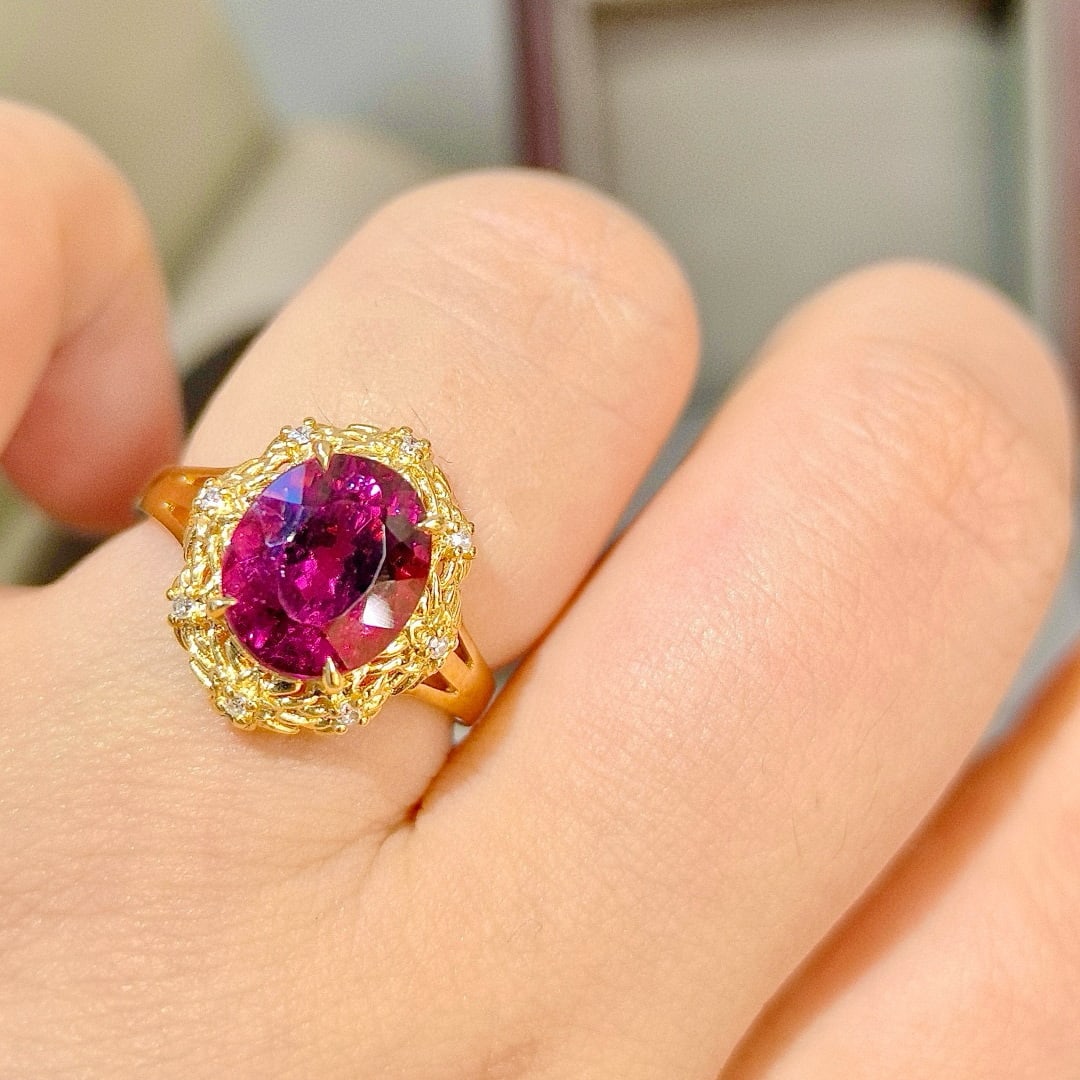14k Gold 3.47 Ctw Natural Tourmaline & Diamond Ring - 6