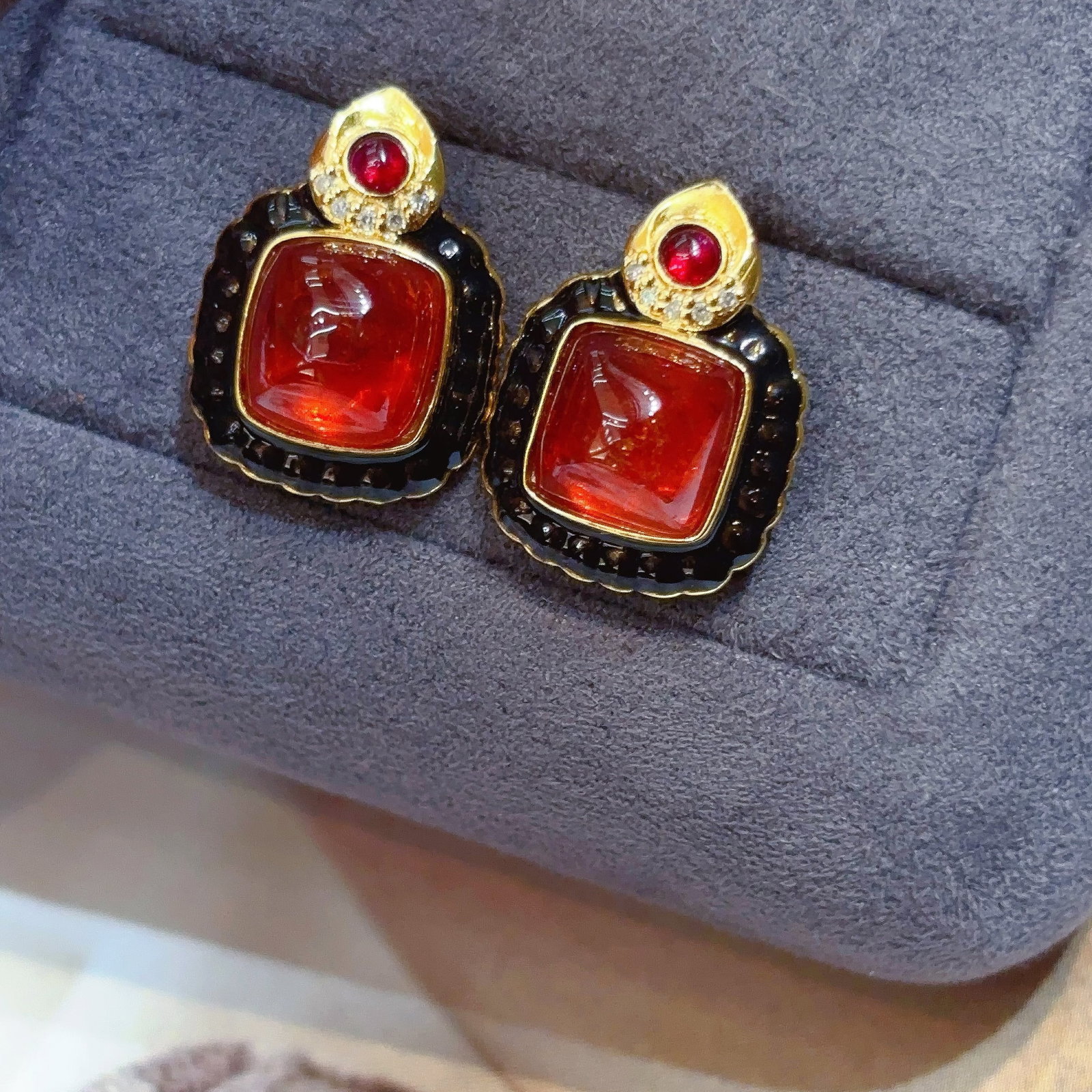14k Gold 6.5 Ct Natural Spessartine & Diamond Earrings - 2