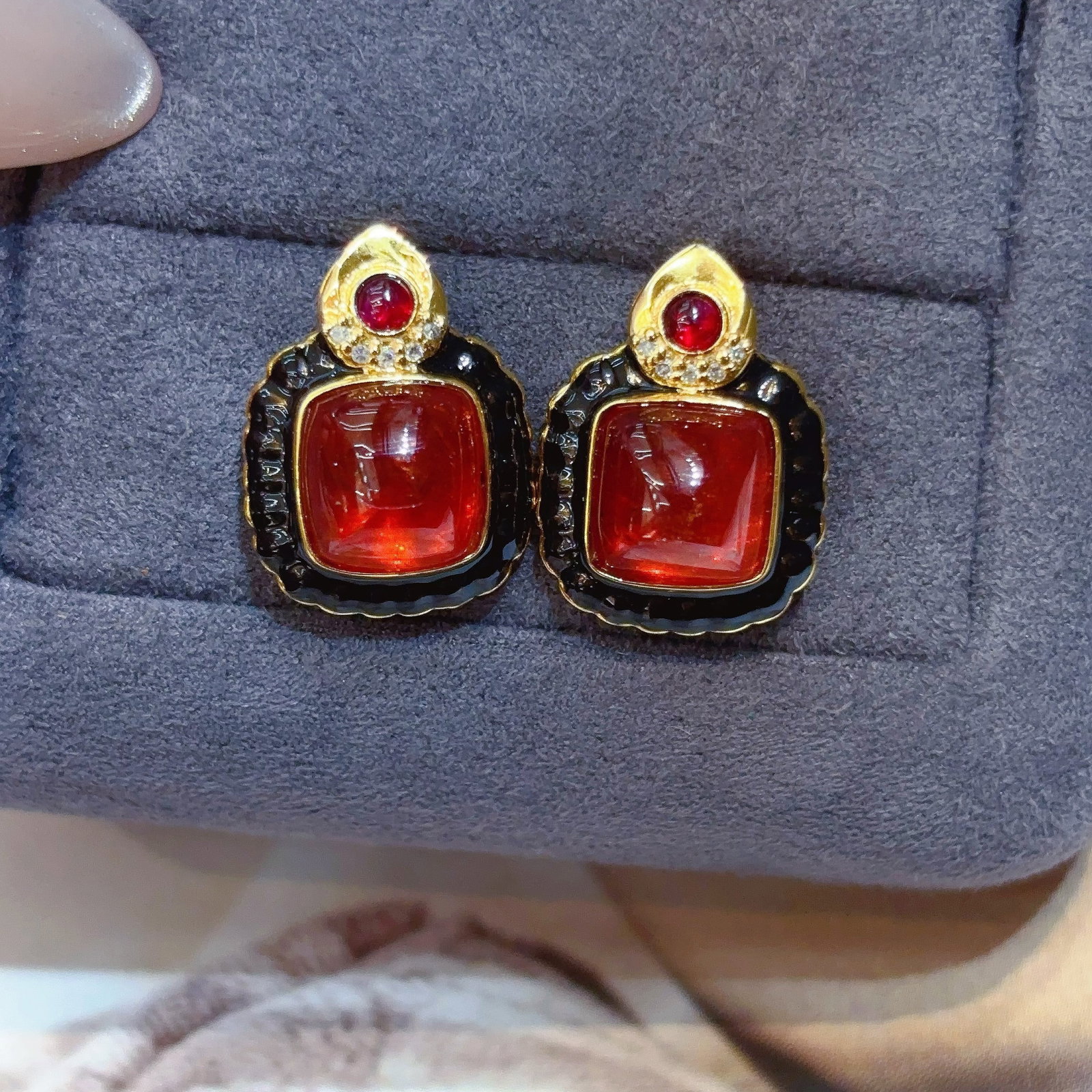 14k Gold 6.5 Ct Natural Spessartine & Diamond Earrings - 4