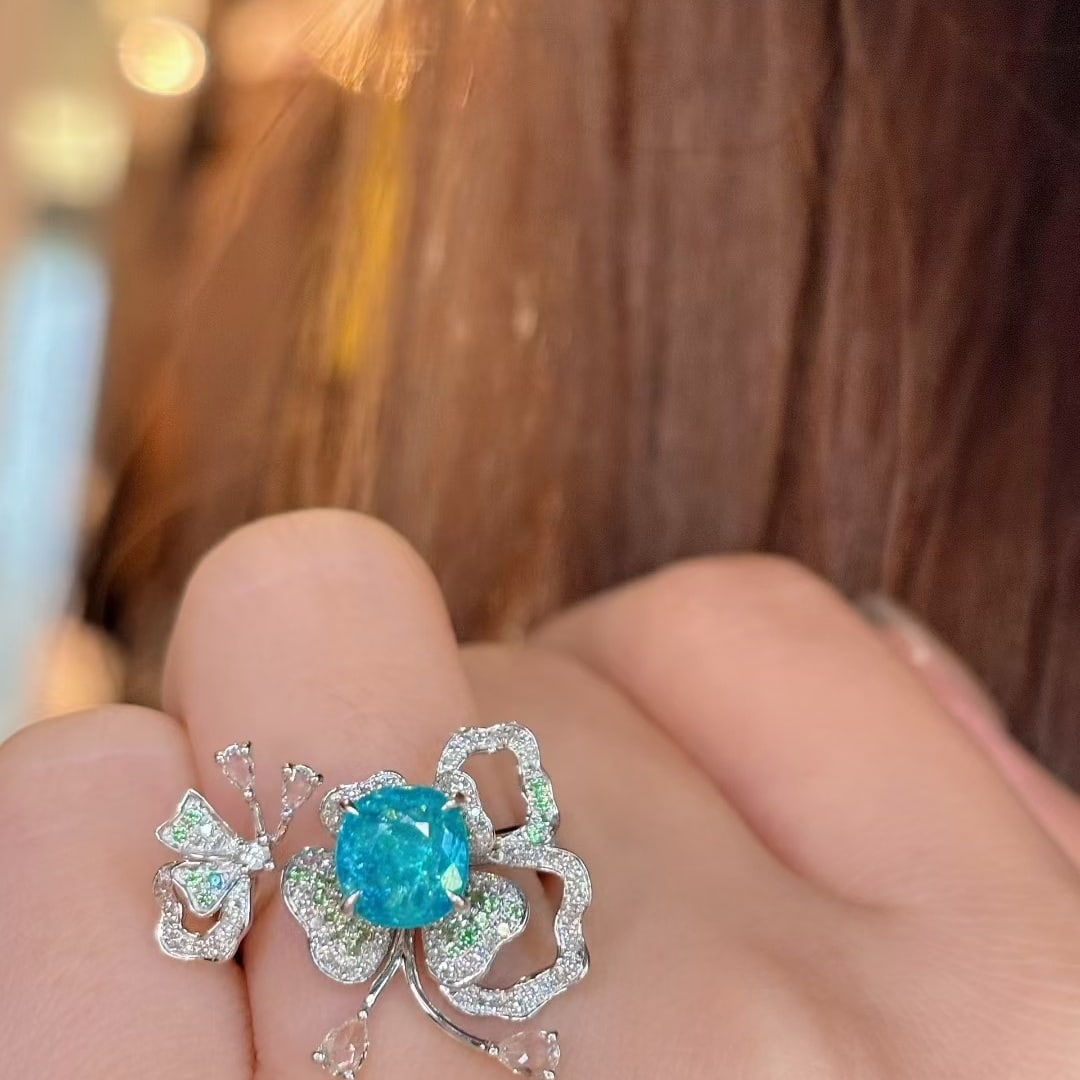14k Gold 1.38 Ct Natural Paraiba Tourmaline & Diamond & Sapphire & Tsavorite Ring - 4