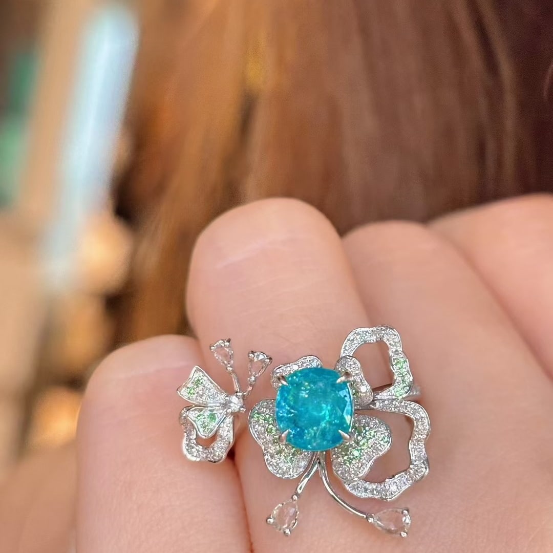 14k Gold 1.38 Ct Natural Paraiba Tourmaline & Diamond & Sapphire & Tsavorite Ring - 5