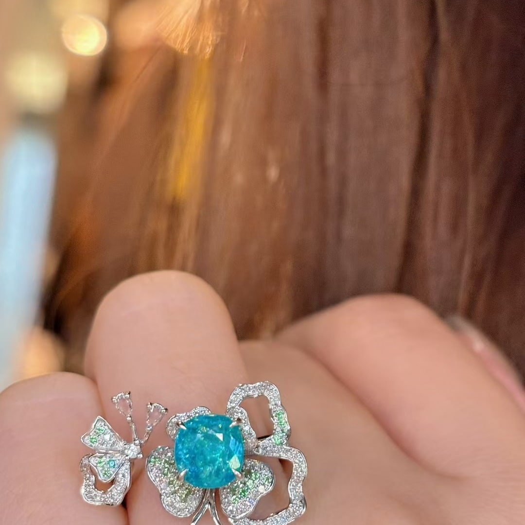 14k Gold 1.38 Ct Natural Paraiba Tourmaline & Diamond & Sapphire & Tsavorite Ring - 6