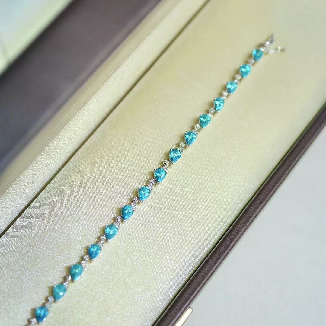 14k Gold 4.05 Ct Natural Paraiba Tourmaline & Diamond Bracelet - 2
