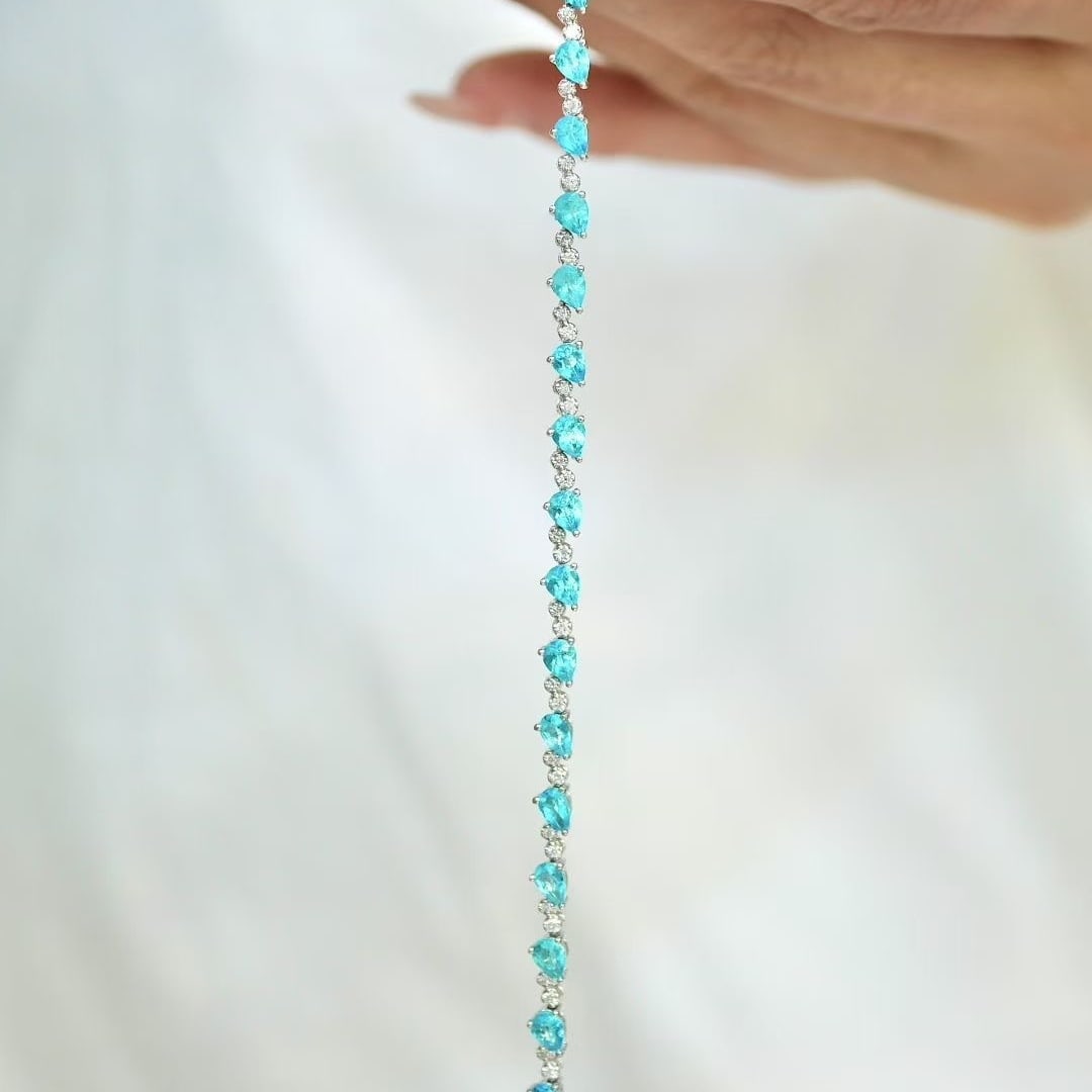 14k Gold 4.05 Ct Natural Paraiba Tourmaline & Diamond Bracelet - 3