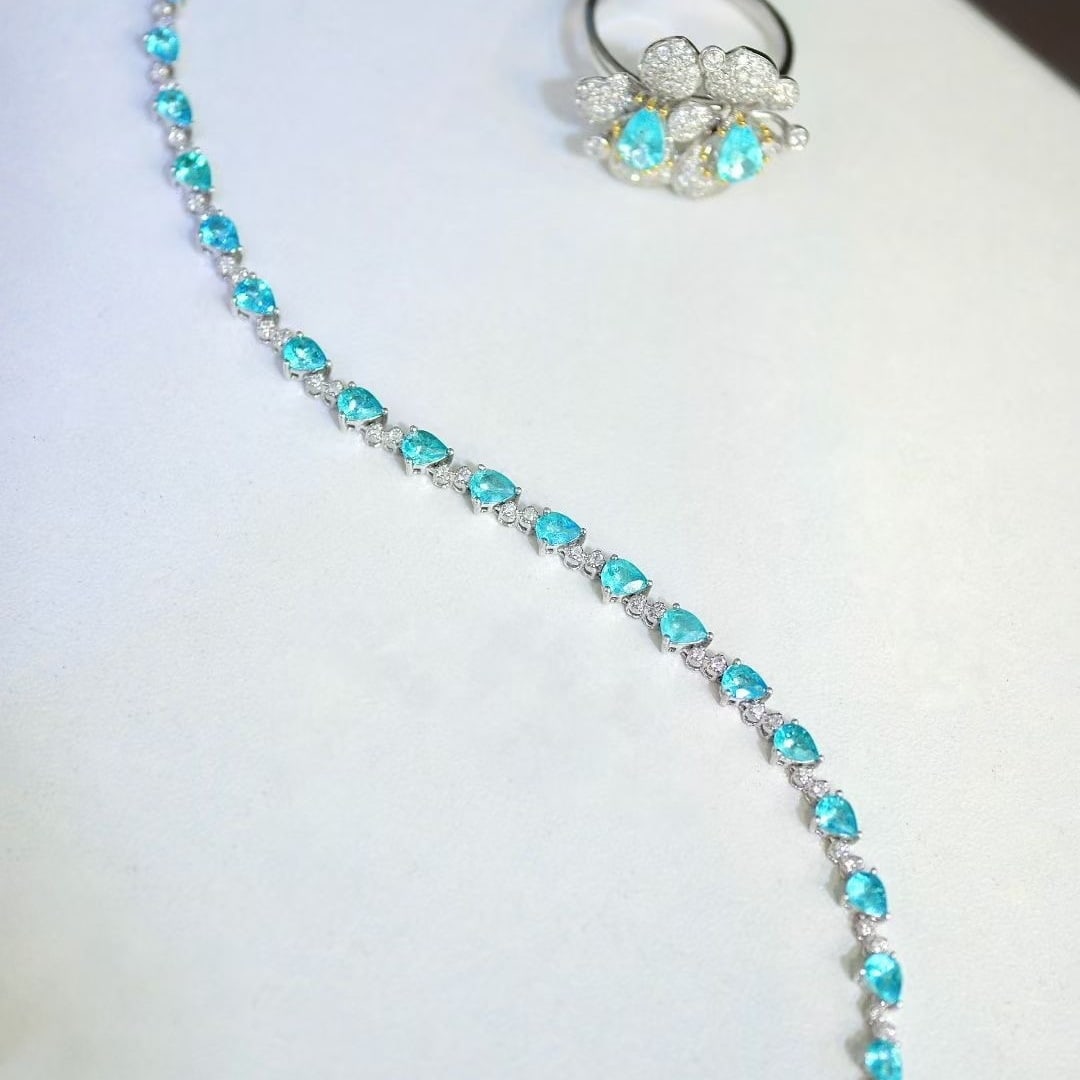 14k Gold 4.05 Ct Natural Paraiba Tourmaline & Diamond Bracelet - 4