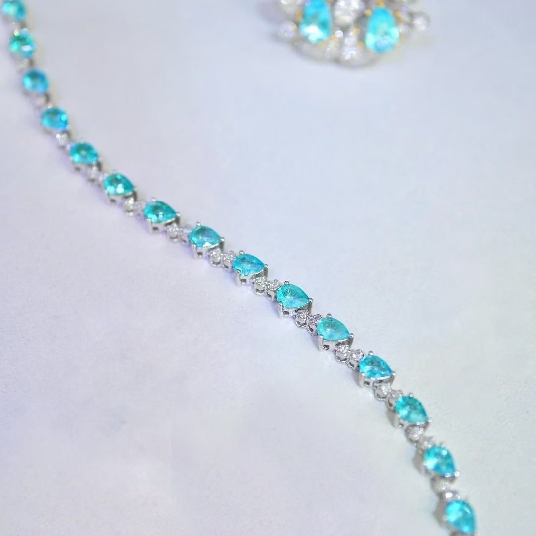 14k Gold 4.05 Ct Natural Paraiba Tourmaline & Diamond Bracelet - 5