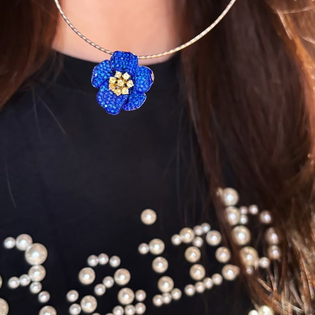 14k Gold 2.5 Ctw Natural Sapphire & Sapphire & Flowers Jewelry Set - 3