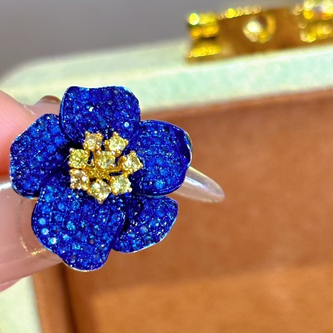 14k Gold 2.5 Ctw Natural Sapphire & Sapphire & Flowers Jewelry Set - 6