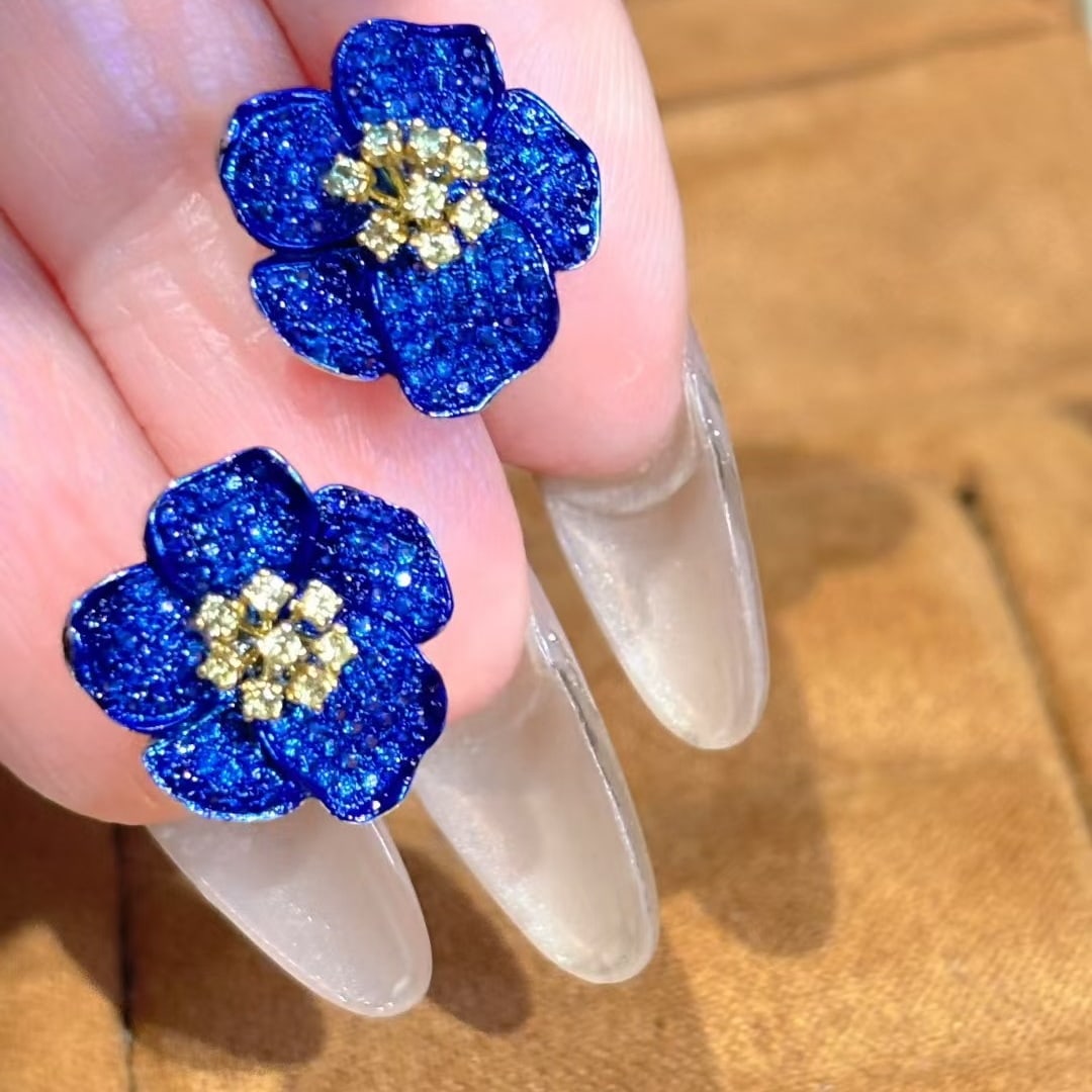 14k Gold 2.5 Ctw Natural Sapphire & Sapphire & Flowers Jewelry Set - 7