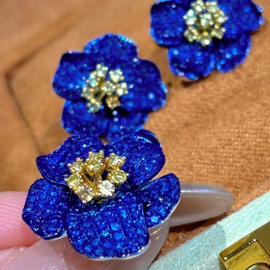 14k Gold 2.5 Ctw Natural Sapphire & Sapphire & Flowers Jewelry Set - 8