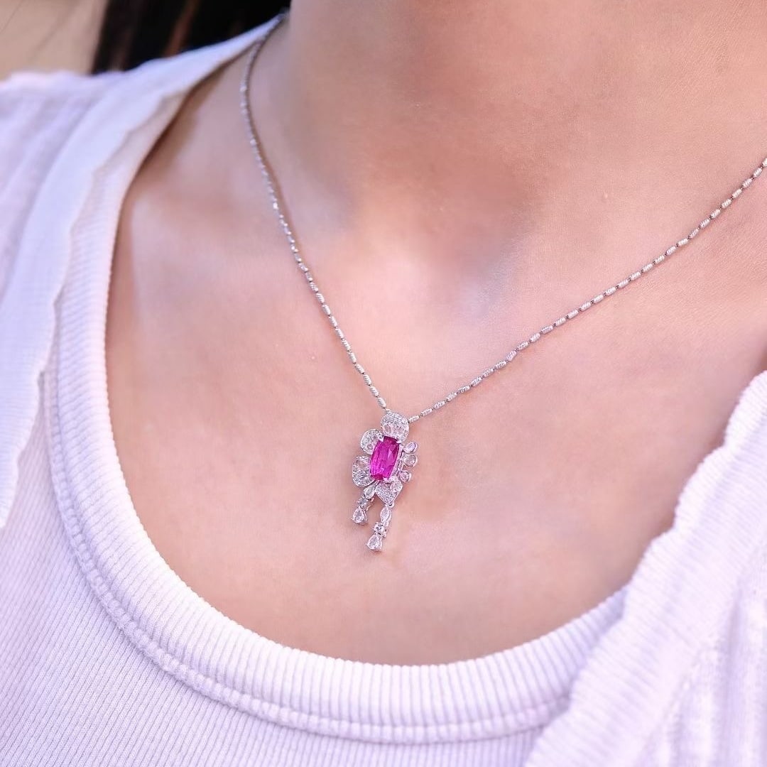 14k Gold 1.1 Ct Natural Ruby & Diamond Pendant( Without Chain ) - 2