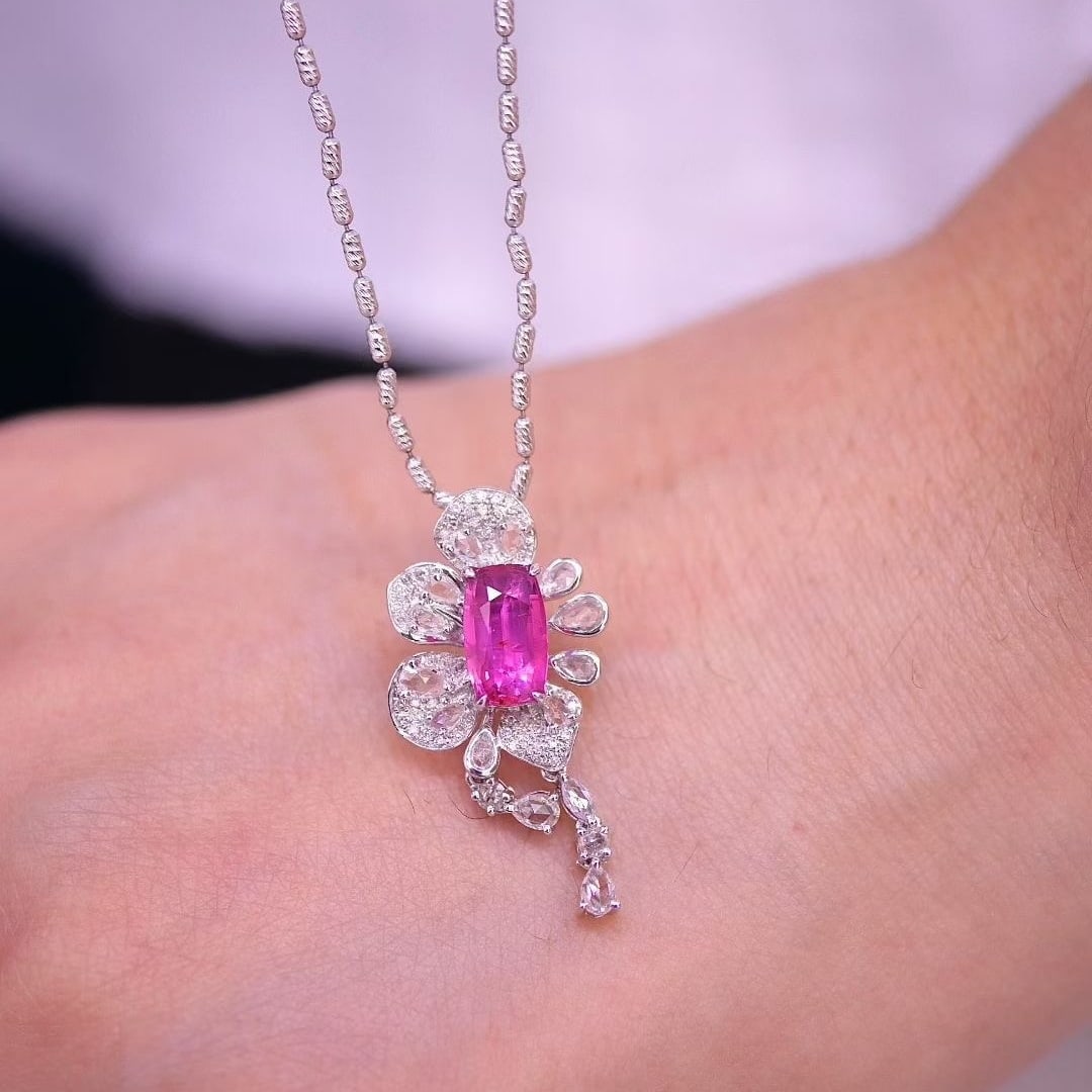 14k Gold 1.1 Ct Natural Ruby & Diamond Pendant( Without Chain ) - 3