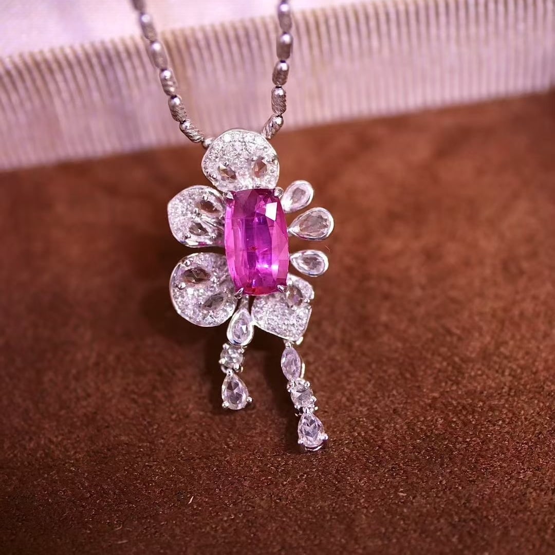 14k Gold 1.1 Ct Natural Ruby & Diamond Pendant( Without Chain ) - 4
