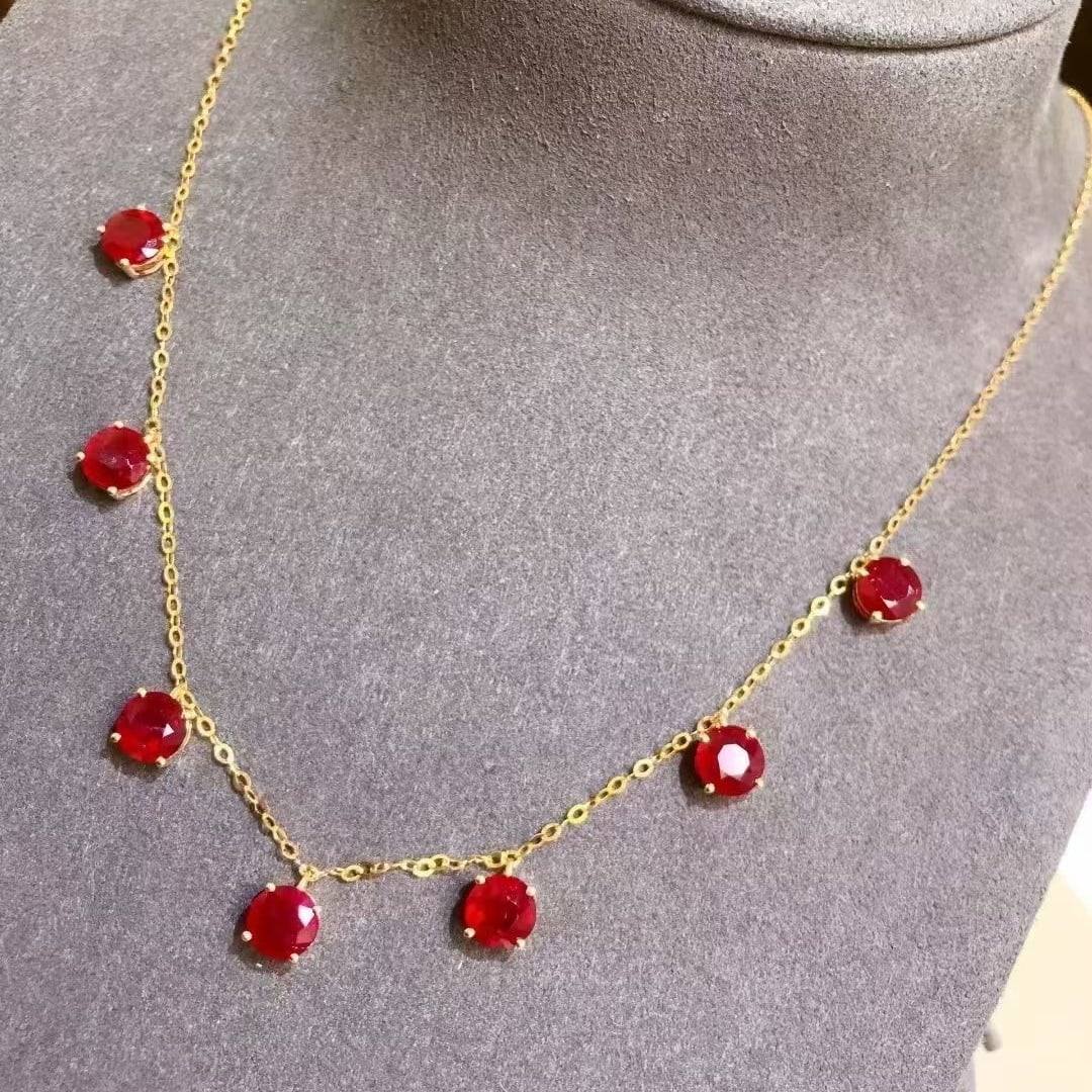 14k Gold 6.2 Ct Natural Ruby Necklace - 2