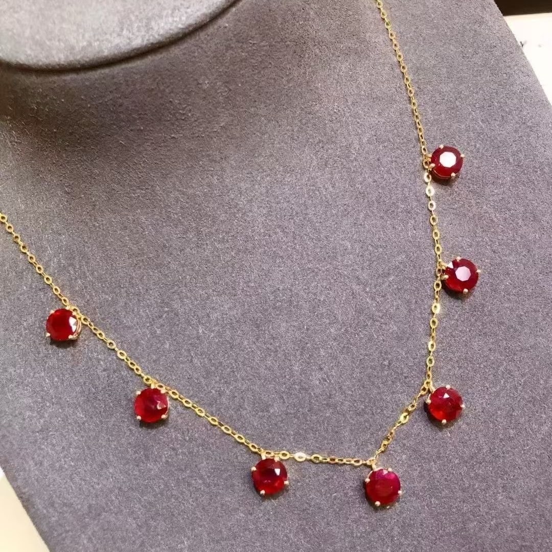14k Gold 6.2 Ct Natural Ruby Necklace - 3