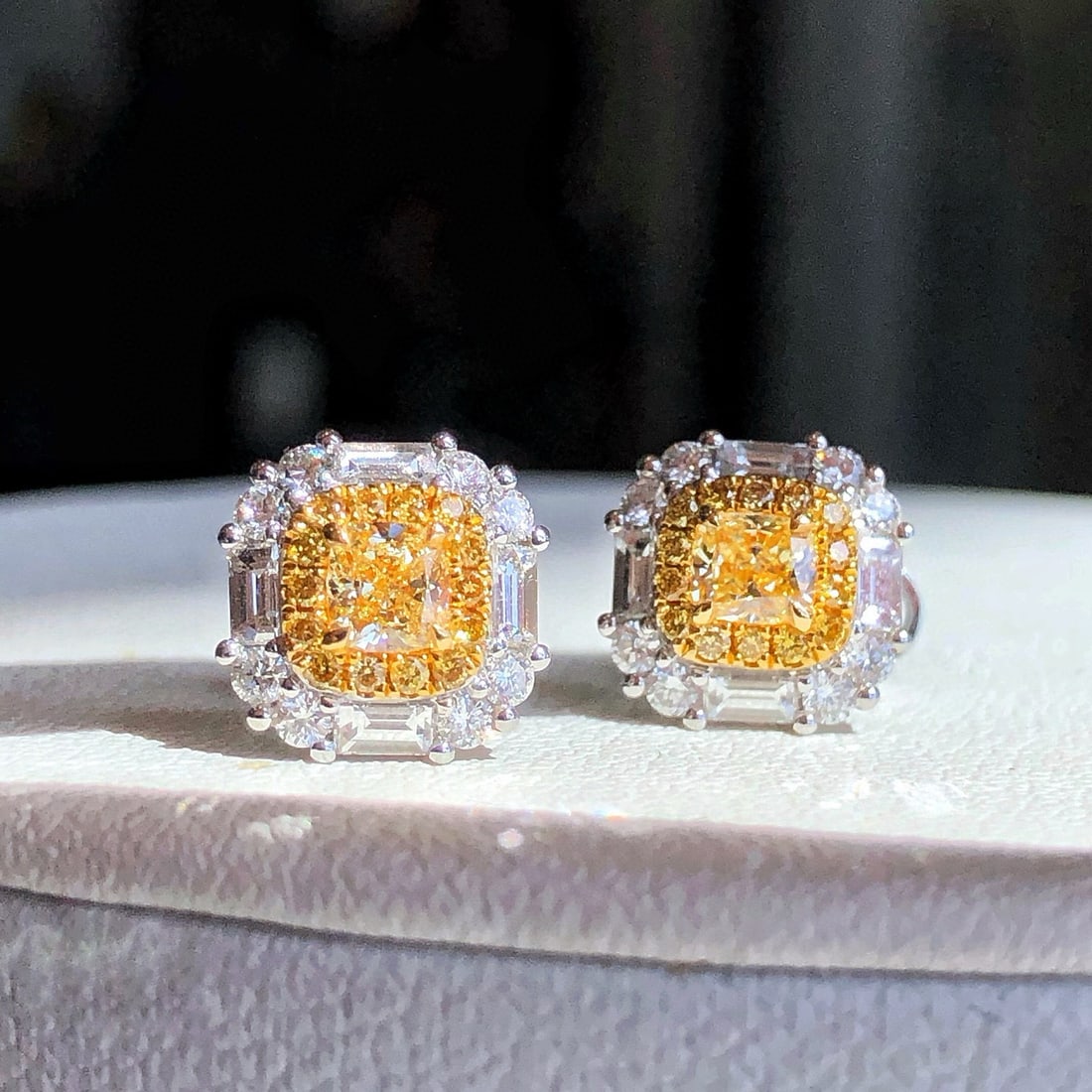 14k Gold 1.25 Ctw Natural Yellow Diamond & Diamond Earrings - 2