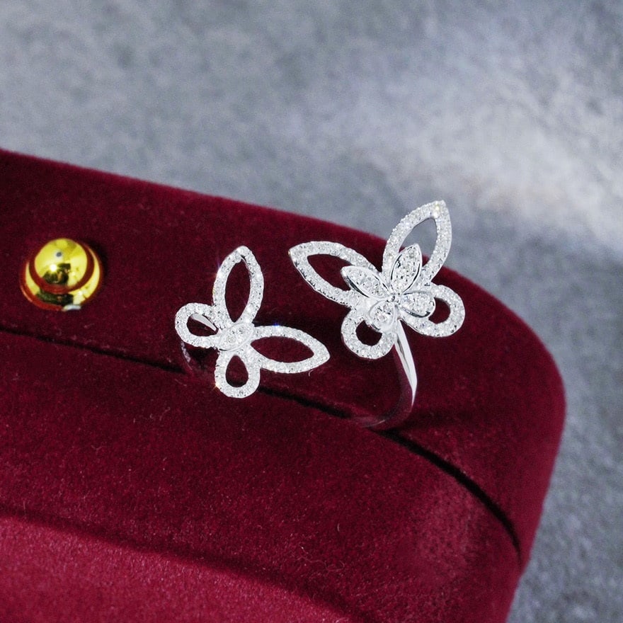 14k Gold 0.37 Ct Natural H Diamond & Butterfly Ring - 2