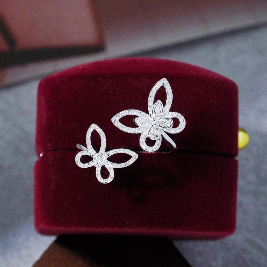 14k Gold 0.37 Ct Natural H Diamond & Butterfly Ring - 3