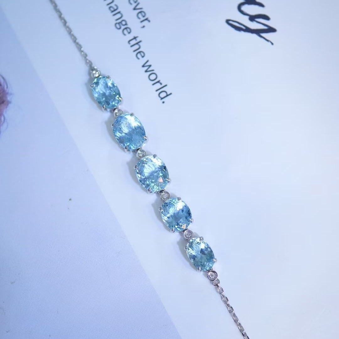 14k Gold 8.6 Ct Natural Aquamarine & Diamond Bracelet - 3