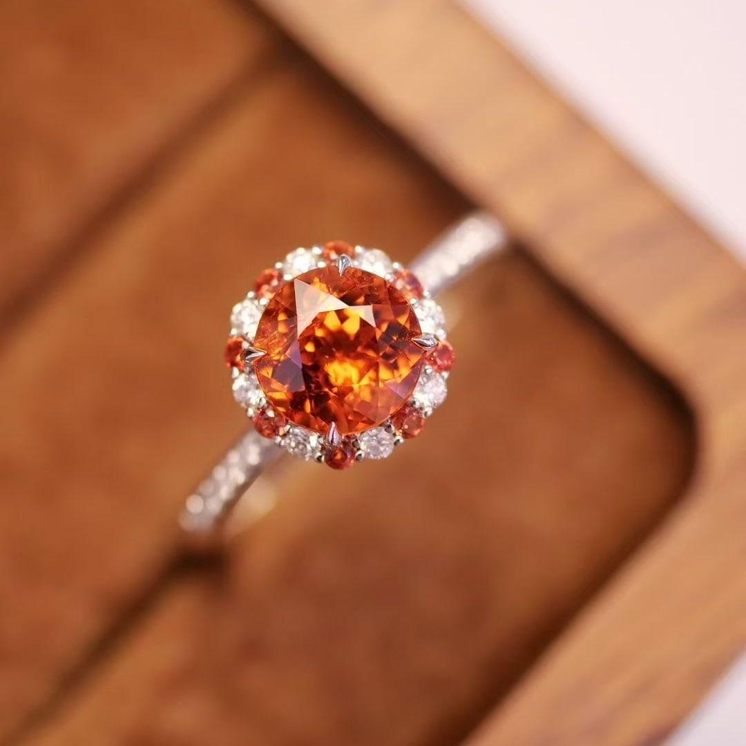 14k Gold 1.55 Ctw Natural Spessartine & Diamond Ring - 2