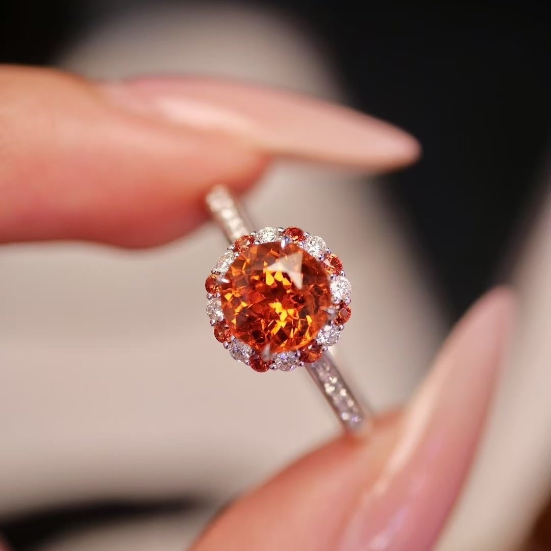 14k Gold 1.55 Ctw Natural Spessartine & Diamond Ring - 3