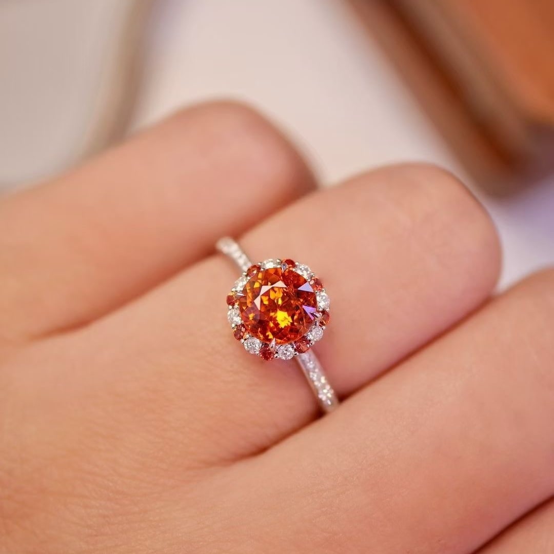 14k Gold 1.55 Ctw Natural Spessartine & Diamond Ring - 4