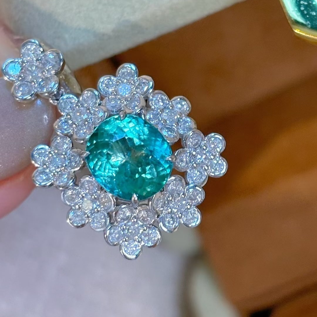 14k Gold 4.0 Ctw Natural Paraiba Tourmaline & Diamond Pendant( Without Chain ) - 2