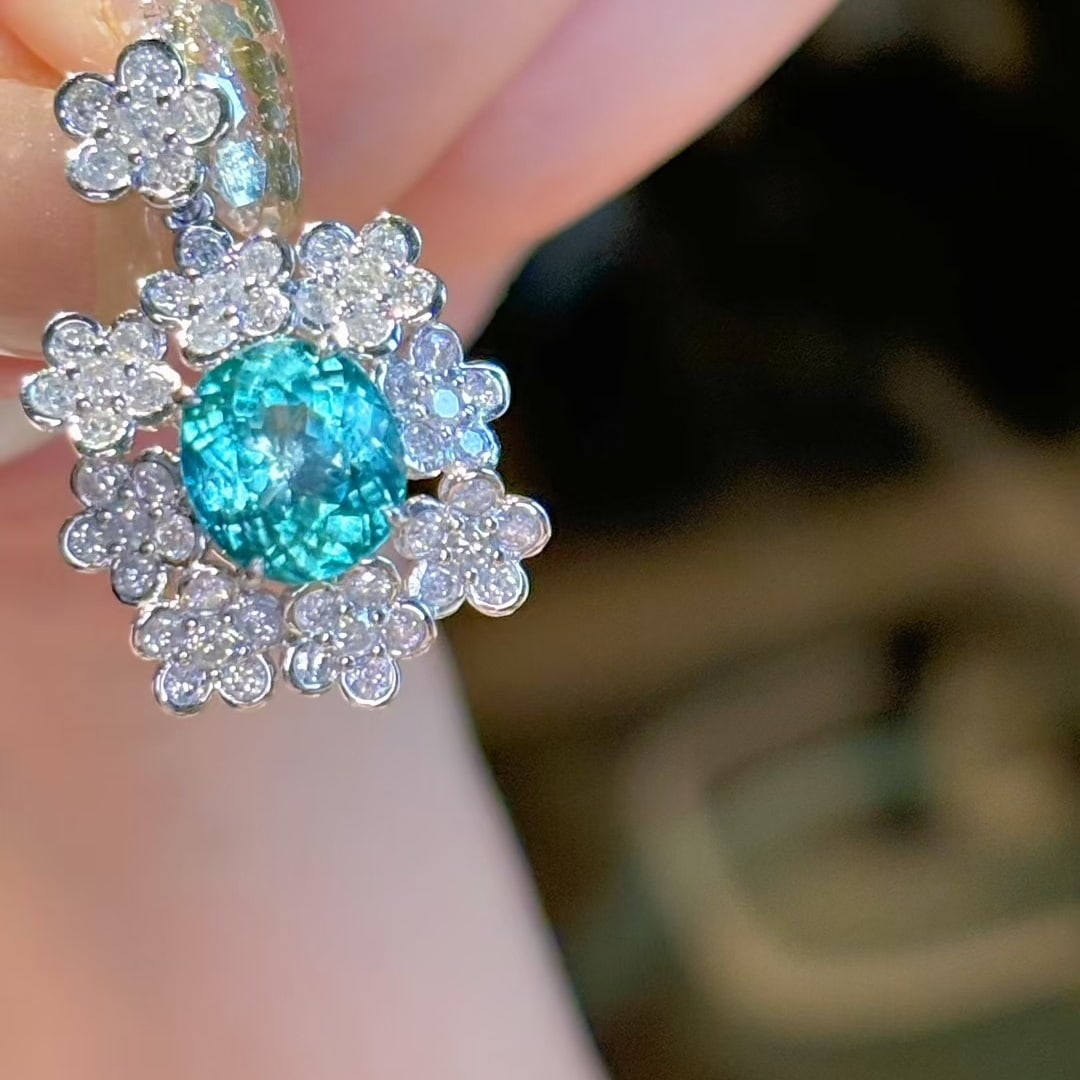 14k Gold 4.0 Ctw Natural Paraiba Tourmaline & Diamond Pendant( Without Chain ) - 3