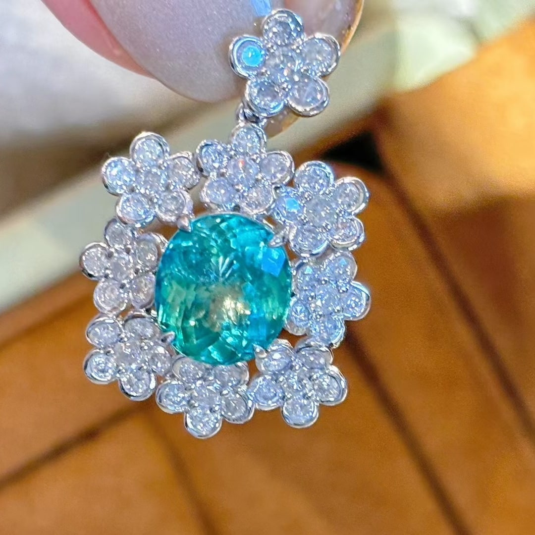14k Gold 4.0 Ctw Natural Paraiba Tourmaline & Diamond Pendant( Without Chain ) - 4