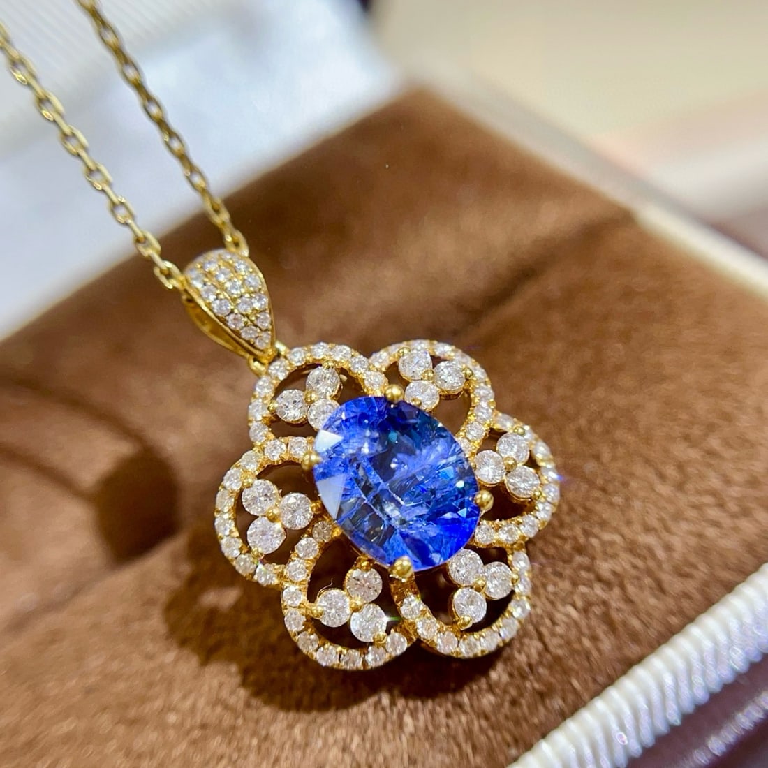 14k Gold 2.66 Ctw Natural Sapphire & Diamond Pendant( Without Chain ) - 2