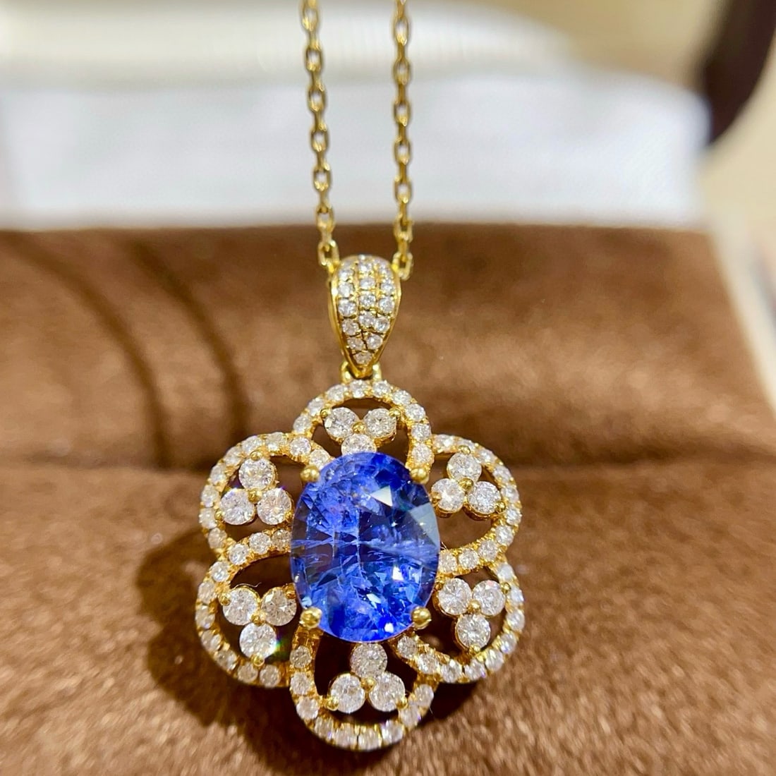 14k Gold 2.66 Ctw Natural Sapphire & Diamond Pendant( Without Chain ) - 3