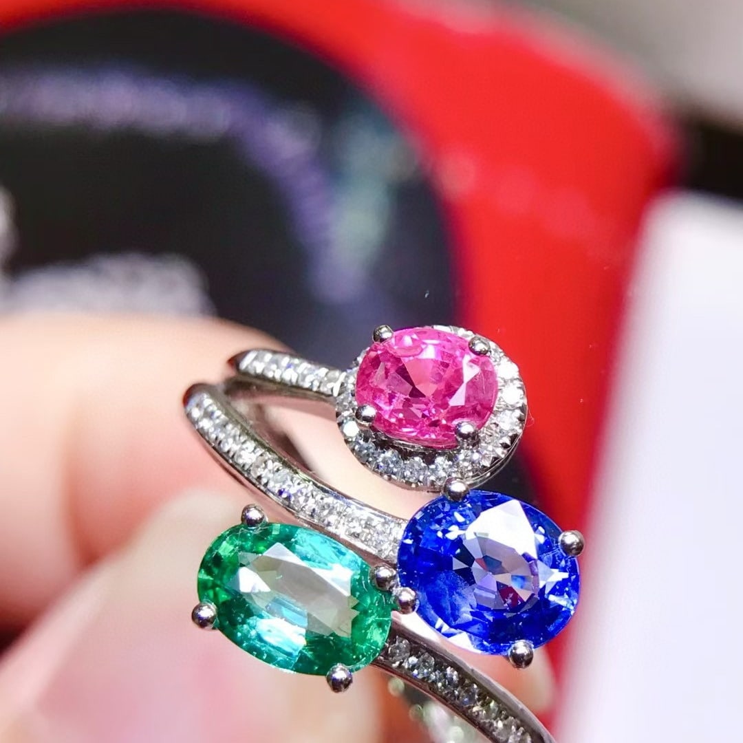 14k Gold 2.0 Ctw Natural Sapphire & Ruby & Emerald & Diamond Ring - 3