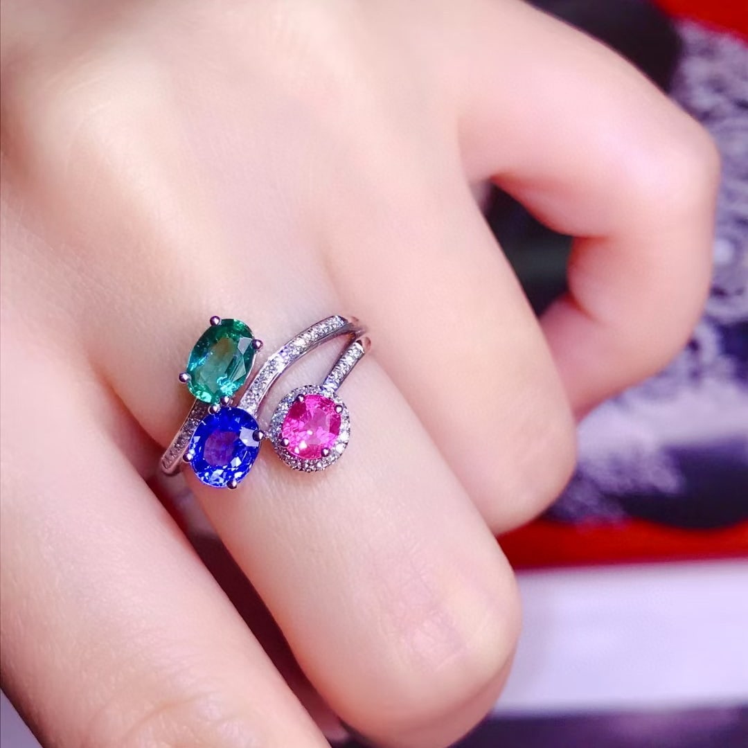 14k Gold 2.0 Ctw Natural Sapphire & Ruby & Emerald & Diamond Ring - 4