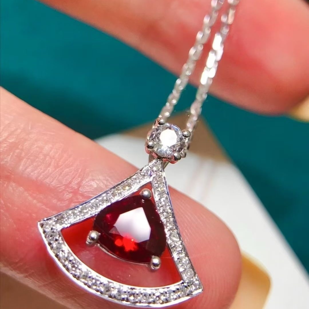 14k Gold 0.65 Ct Natural Ruby & Diamond & Sapphire Necklace - 2