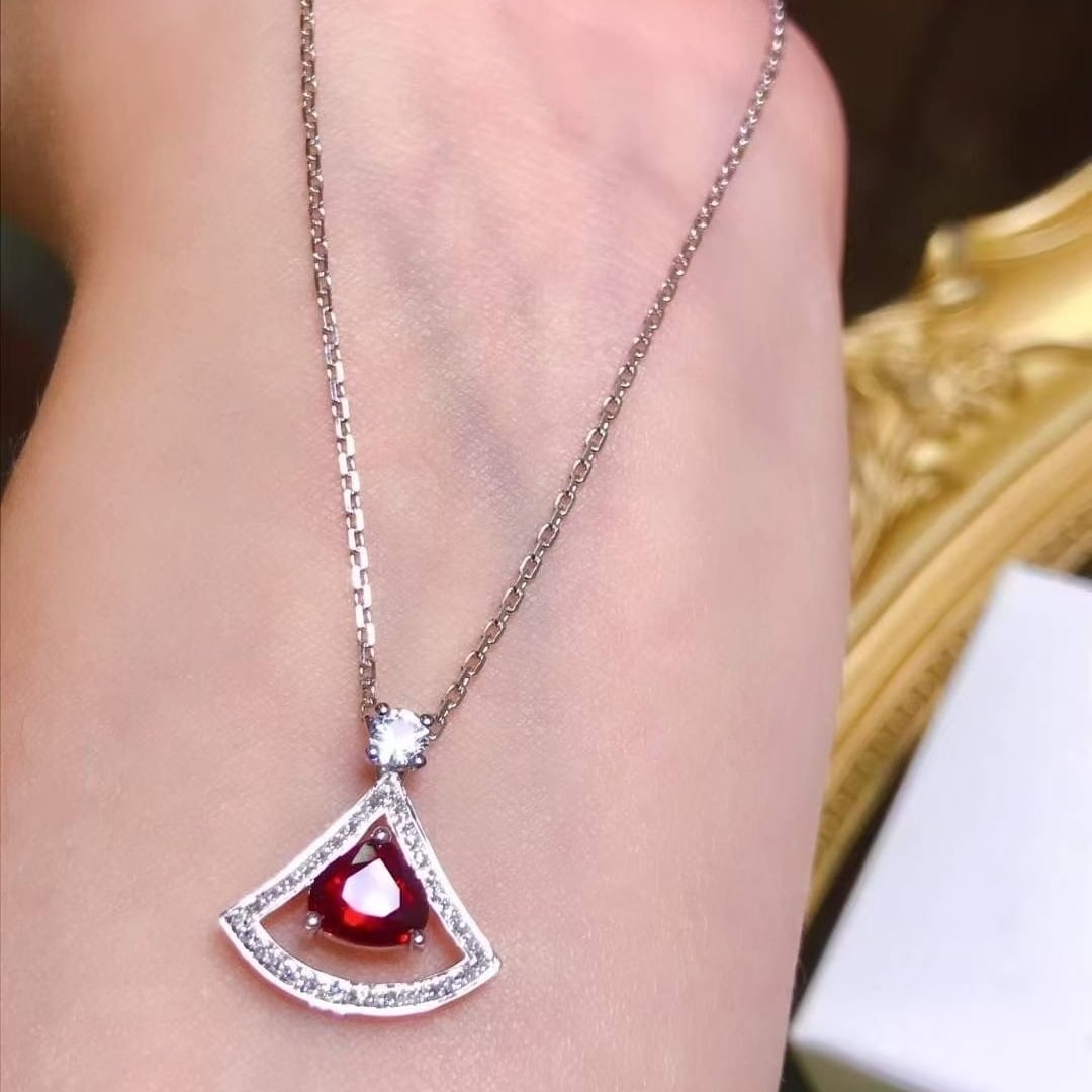 14k Gold 0.65 Ct Natural Ruby & Diamond & Sapphire Necklace - 3