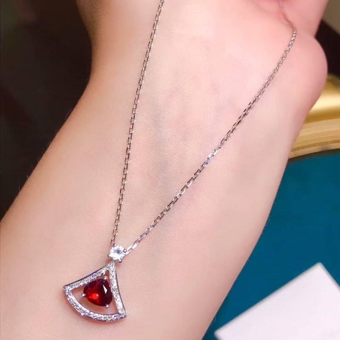 14k Gold 0.65 Ct Natural Ruby & Diamond & Sapphire Necklace - 4