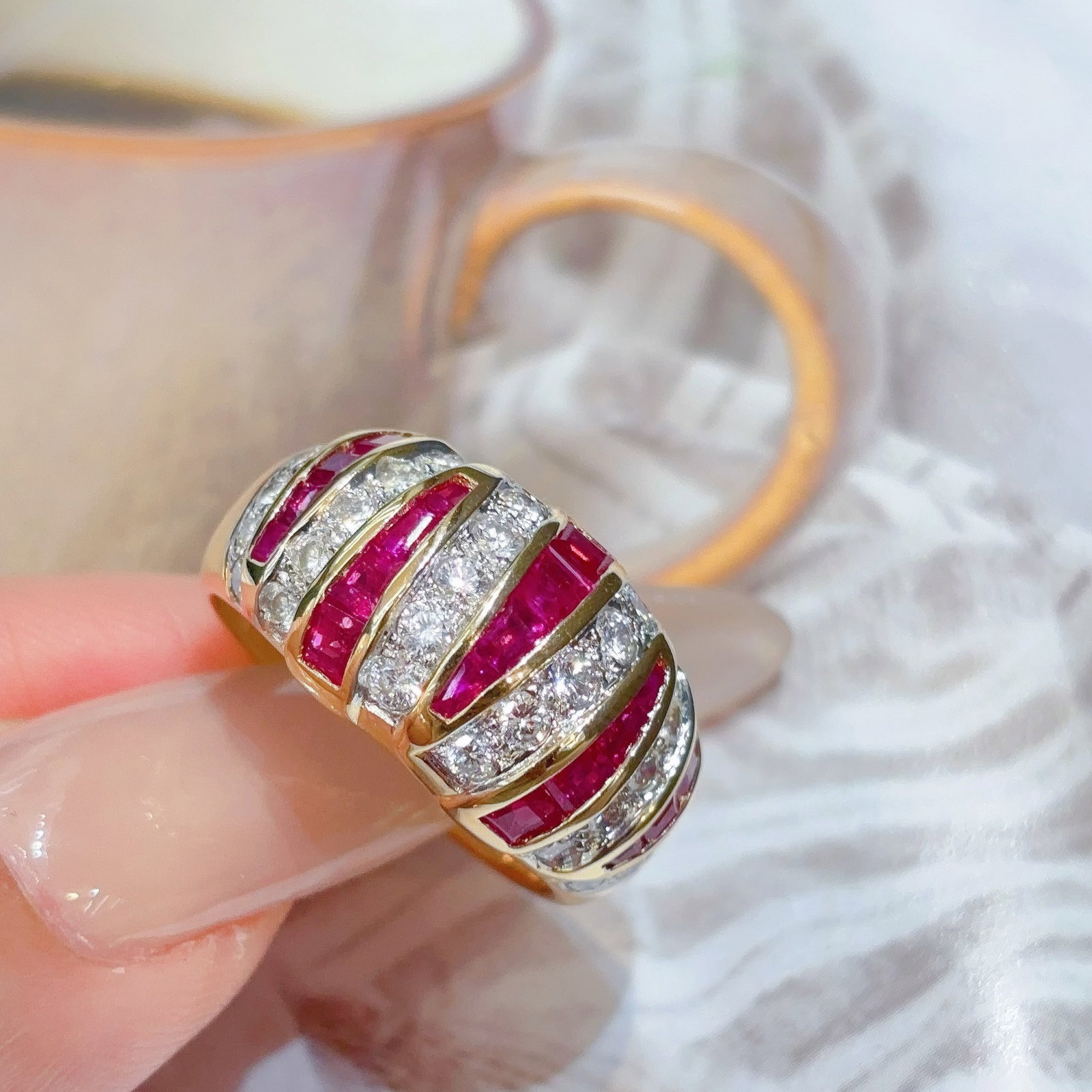 14k Gold 3.01 Ctw Natural Ruby & Diamond Ring: Ref:231040448 // gold content:14k gold // ring size:7. 25us // // main gemstone:ruby // shape:other // carat weight:2ct // color:red // treatment:natural // // adjacent gemstone 2 : diamond //