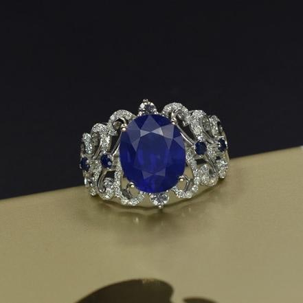 14k Gold 3.37 Ctw Natural Sapphire & Diamond Ring - 4
