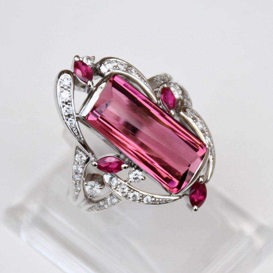 14k Gold 9.14 Ctw Natural Tourmaline & Ruby Ring - 2