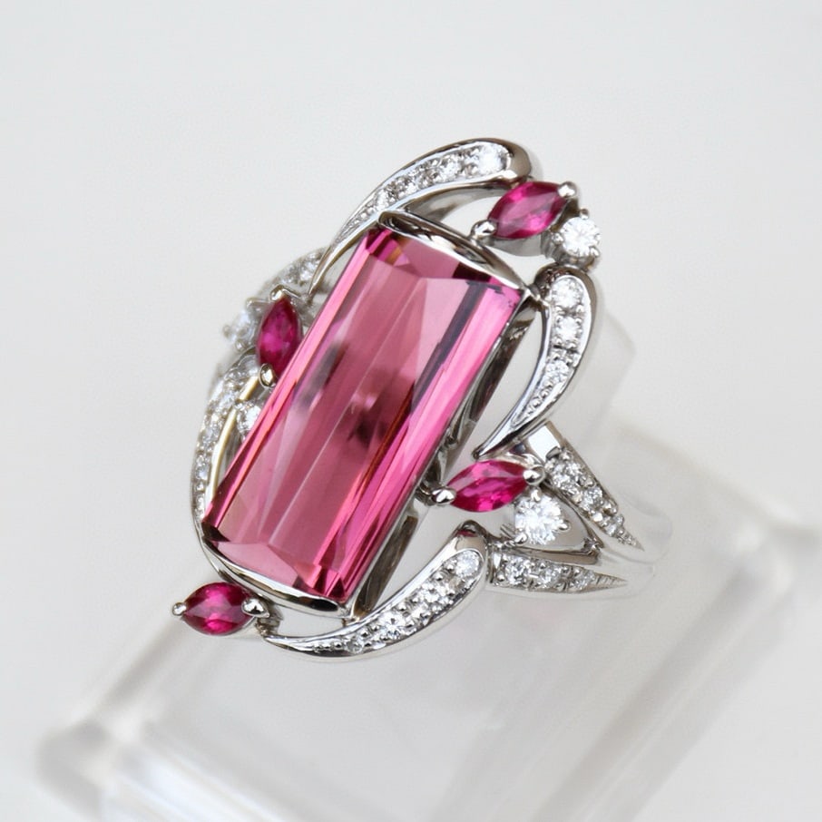 14k Gold 9.14 Ctw Natural Tourmaline & Ruby Ring - 3